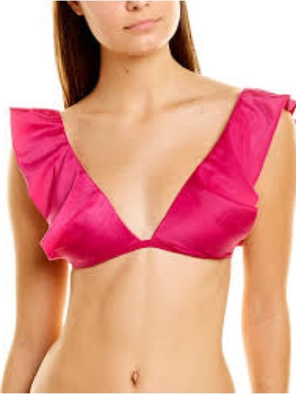 Ruffled V-Neck Bikini Top in Hot Pink